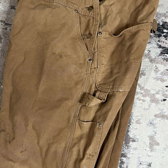 Vintage Carhartt Bib Carpenter Overalls Mens 46x34 Brown Duck Double Knee USA - Picture 7 of 16